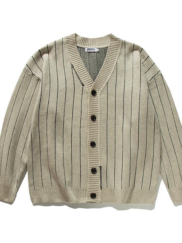 Unisex College Style Striped Knit Sweater for Boys and Girls - Autumn/Winter Long Sleeve Cardigan