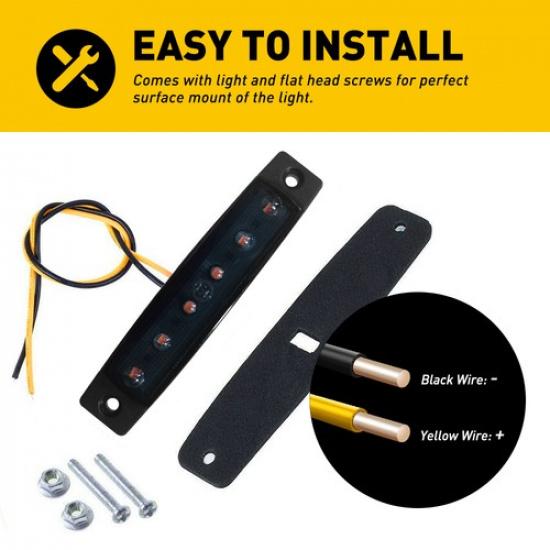 10x Amber 6 LED Side Clearance Marker Lights for RV Car Truck Trailer Pickup 12V