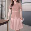 ZANZEA Womens Casual Round Neck Pleated Hem Patchwork Commute Short Sleeve Dress