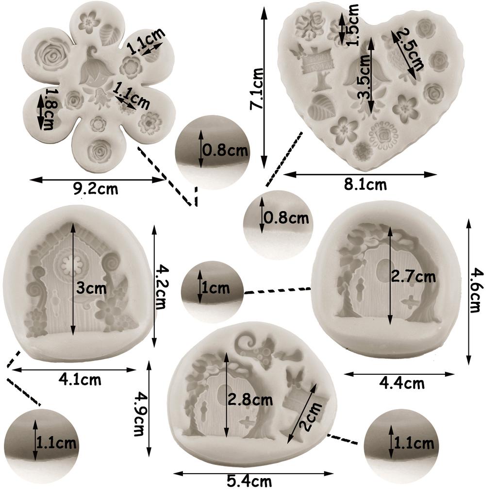 Fairy Garden Gnome Home Silikonové formy Dveře Okénko Forma na fondán Květina Houba Zdobení dortů Formy na cukroví Čokoláda