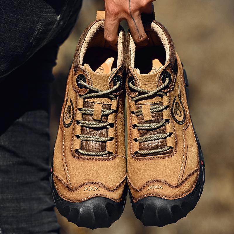 Podzimní/zimní kožené botyPánské turistické boty Vysoké kožené plyšové outdoorové bavlněné boty Velká velikost 39-46