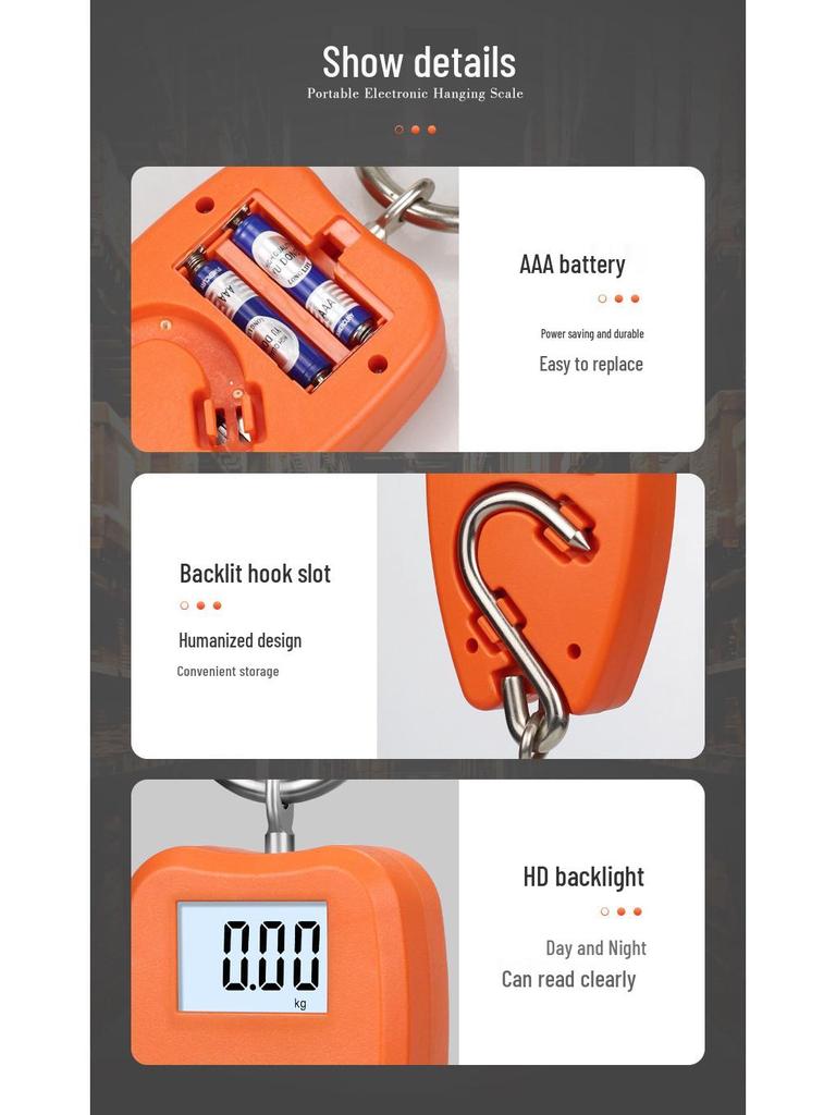 200kg Handheld Electronic Crane Scale - Black Industrial Hanging Hook Scale for Cross-Border E-commerce