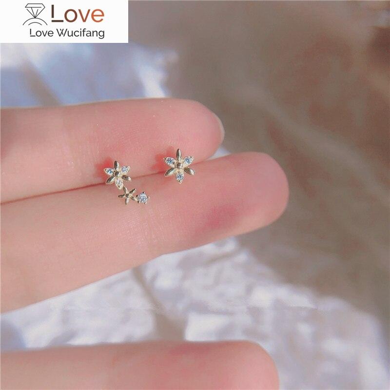 Cercei din argint sterling 925 francez, asimetric, creativ, placat cu flori, cercei din aur de 14 k, bijuterii pentru întâlniri romantice dulci