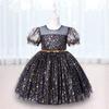 2025  Summer Dresses For Girls Kids Baby Ruffle Lace Pageant Party Wedding Sequin Sparkling Tulle Dress Short Sleeve Princess
