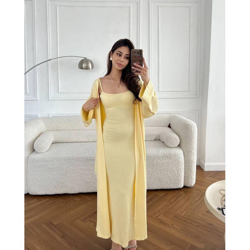 

Платье-слинг в западном стиле, новая мода, повседневное, свободное, длинное, кардиган, верхняя одежда, комплект из двух предметов Yellow XL