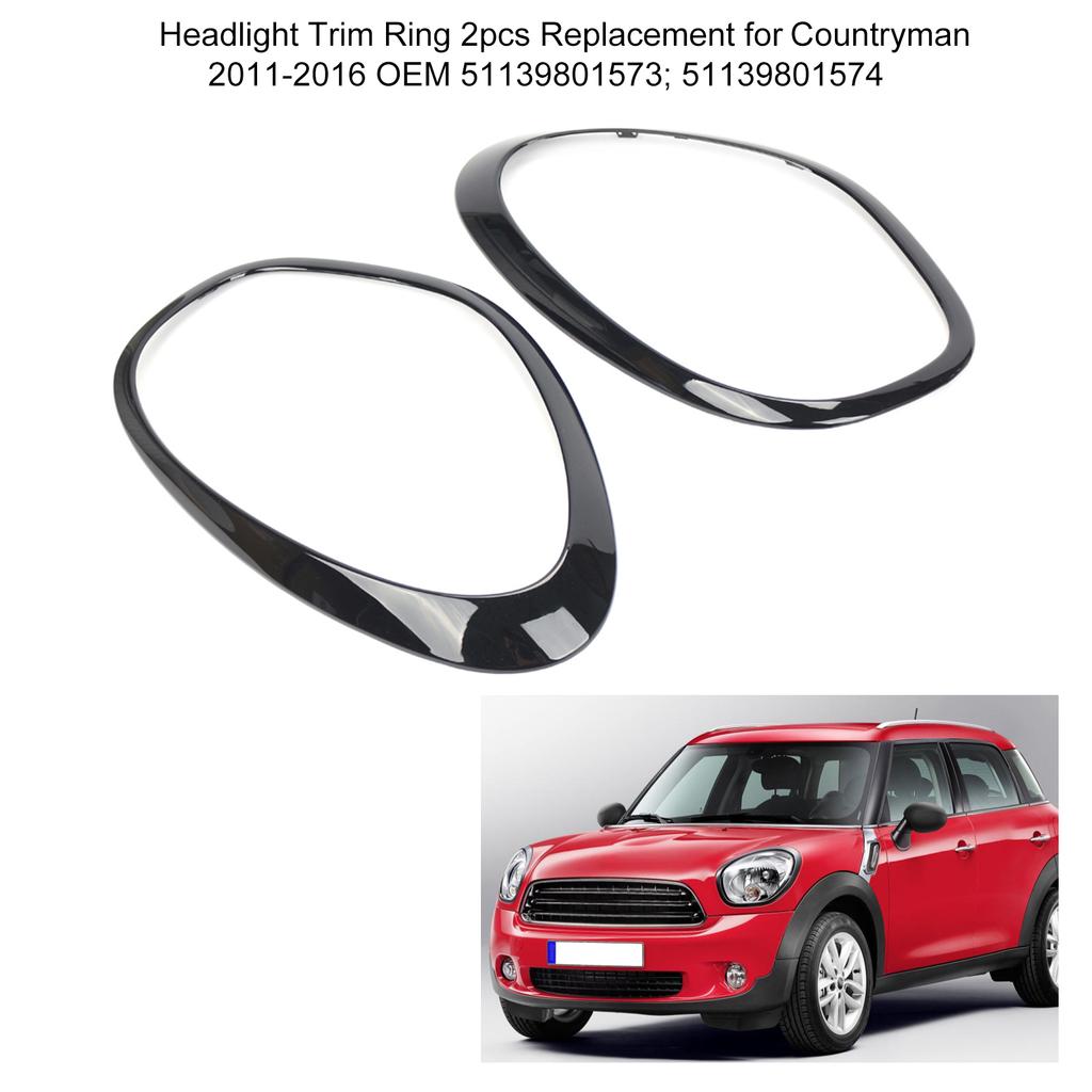 Headlight Trim Ring 2pcs Replacement for BMW MINI Cooper Countryman 2011 2016 OEM 51139801573; 51139801574