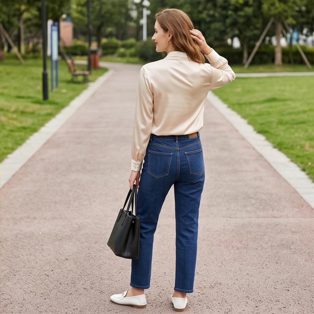 Women's Satin Blouse with Tie Front V-Neck Long Sleeve for Work and Casual Wear