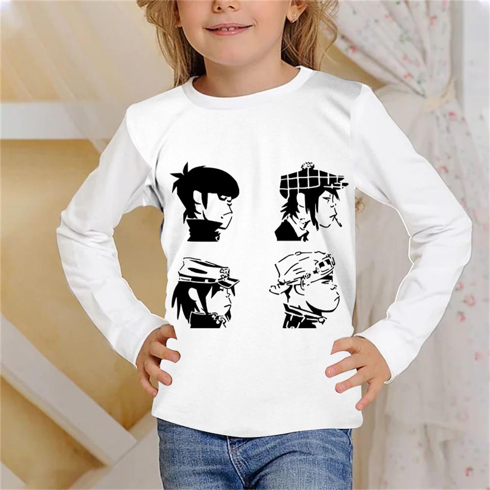 

Spring and Autumn Round Neck 3D Rock Band Gorillaz Printed Top Fashionable Casual Long Sleeved Children s Girl T-shirts 160