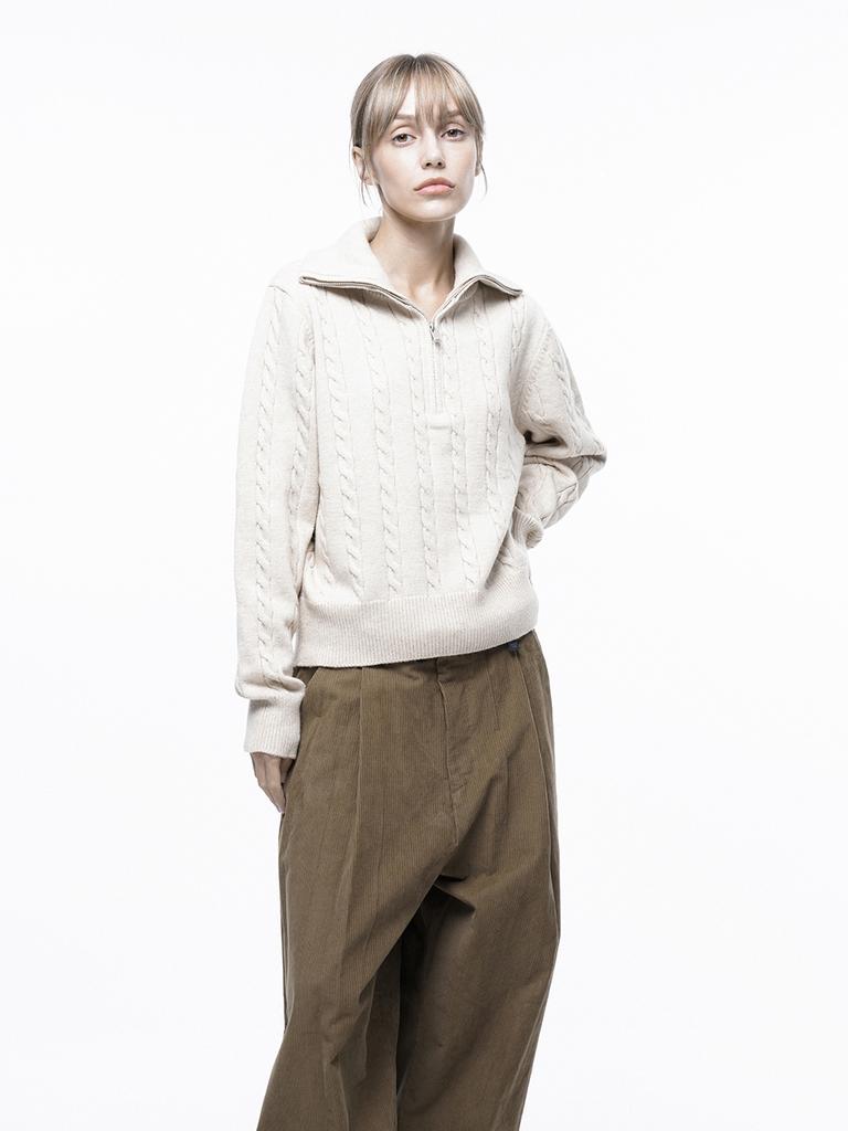 Chaenseseunoi Soft Cable Half Zip-Up Knit - Oatmeal /W243Tp01Ot