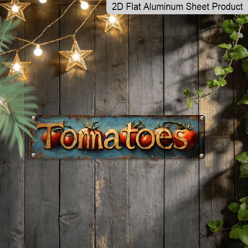 2D Flat, 1pc, 3.94 X 15.74 Inches Aluminum Decorative Sign -Vintage Tomato Metal Wall Sign - Rustic Farmhouse Kitchen & Garden Decor with Realistic