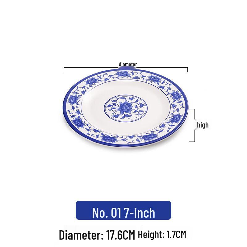 Commercial 7-inch Blue & White Melamine Dinner Plates