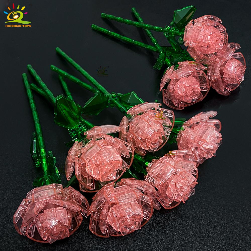 MOC Rose Flower Model Building Blocks DIY Eternal Bouquet Bricks Kits Toy For Children Girl Home Decoration Xmas Gift