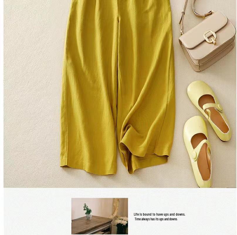 Trendy Women's Japanese-Style Wide-Leg Cotton and Linen Drape Pants