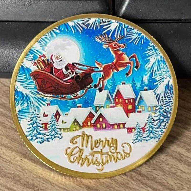 christmas coin souvenir collection Santa Claus reindeer coin светло-серый