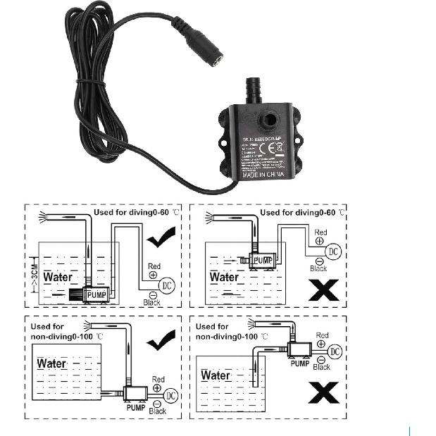 Submersible Water Pump, 400L / H 13.12ft Lift Submersible Pump DC 12V 10W Ultra Quiet Fountain Water Pump, Micro Brushless Fountain Pond Pump for