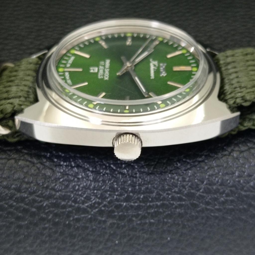 INDIAN VINTAGE HMT KOHINOOR HAND-WINDING MENS GREEN COLOR DIAL WATCH A441049-4 HT-a441049