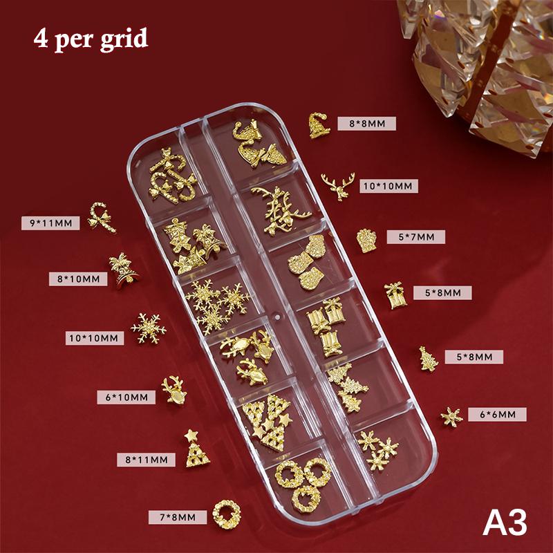 12 Grids 3D Luxury Nail Art Decorations Alloy Shiny Gems Diamond Christmas Nail Charm Diy Nail Accessories