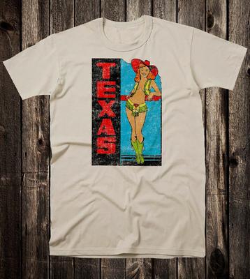 Retro Reise T-Shirt Texas State Pinup Girl Cowgirl