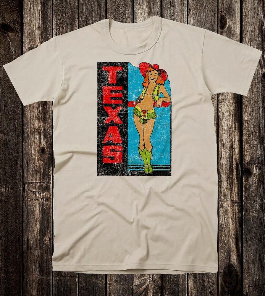 Retro Cestovní Tričko Texas Stát Pinup Dívka Kovbojka