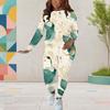 Women Plus Size Round Neck Long Sleeve Printed Top And Fitted Pants Two Piece Set