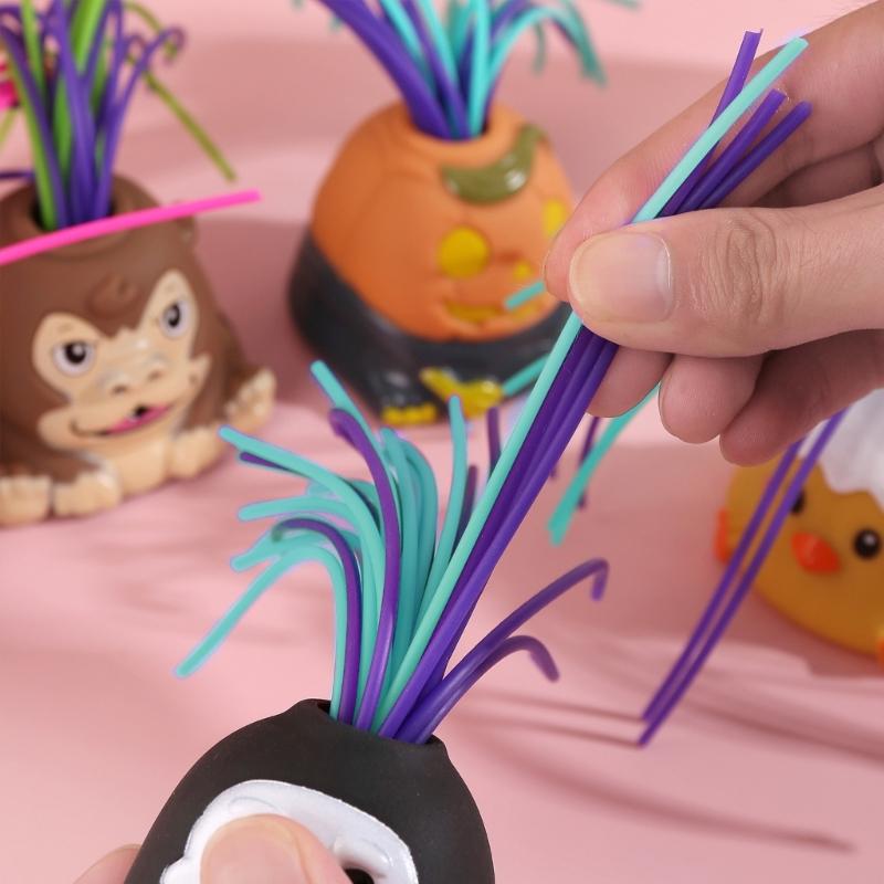 Pull Hair Toy Sensory Hair Pulling Venting Halloween Pinch Stress Relief Figurine for Toddler Children Birthday Gift