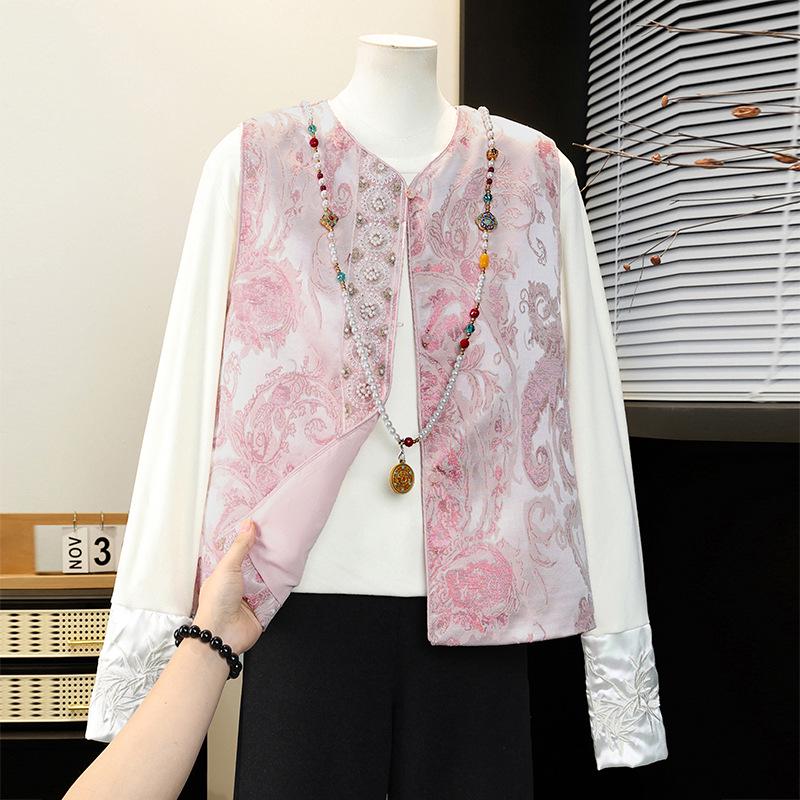 

2026 Spring Collection: Elegant Chinese-Style Vest for Middle-Aged Women, Dignified and Trendy Fashion for Women Aged 50+ M (95-115 lbs) розовый