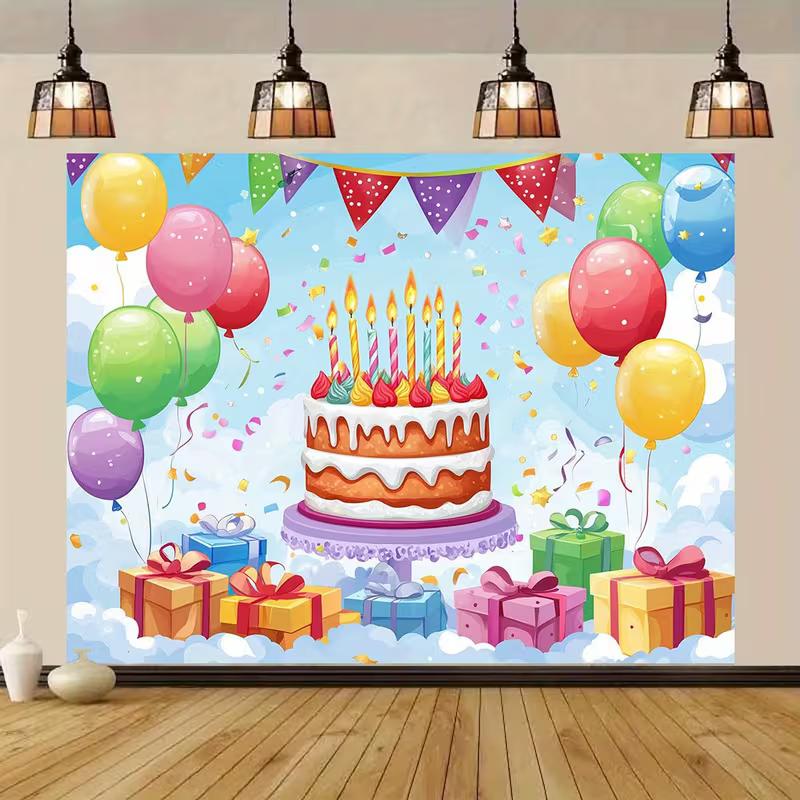 

2D Flat Printing Colorful Birthday Cake Backdrop for Toddler Party Photoshoot 47.2x31.5inch/120*80cm