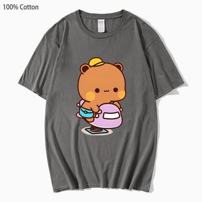 Söta Paret Bubu och Dudu Leker I Parken Grafiska T-shirts Herr T-shirt Pandabjörn T-shirts Bomull Sommar Mjuka Kläder