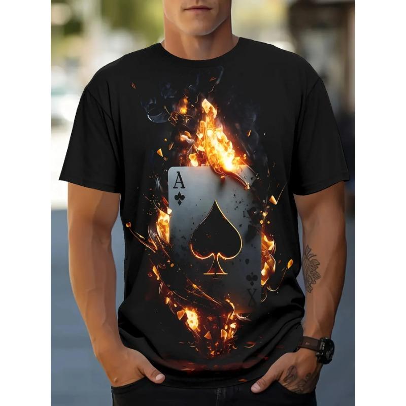 

Летняя повседневная мужская футболка с 3D-принтом в стиле ретро с рисунком покерной карты A, с короткими рукавами и круглым вырезом, модная спортивная футболка 6xl
