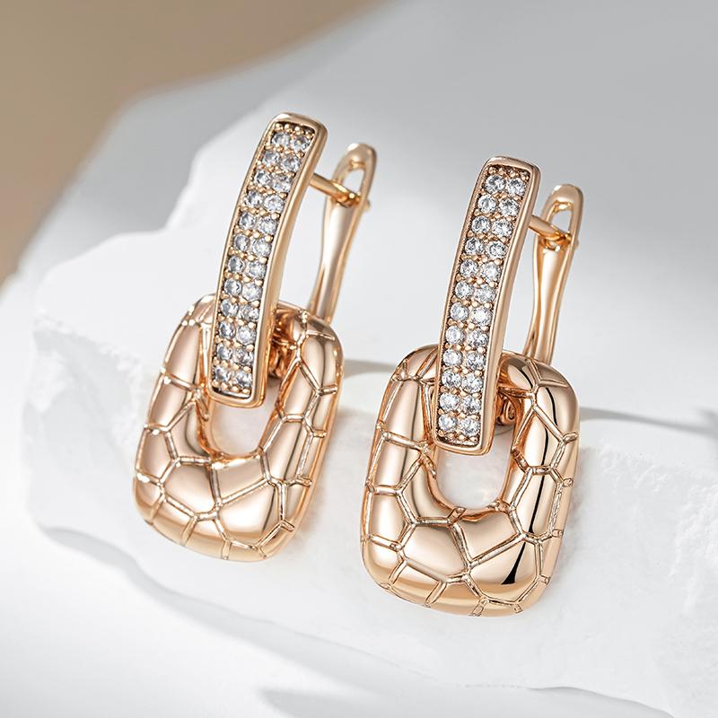 Fashion Rose Gold Color Glossy Big Drop Earrings For Women Full White Natural Zircon Elegant Daily Fine Jewelry