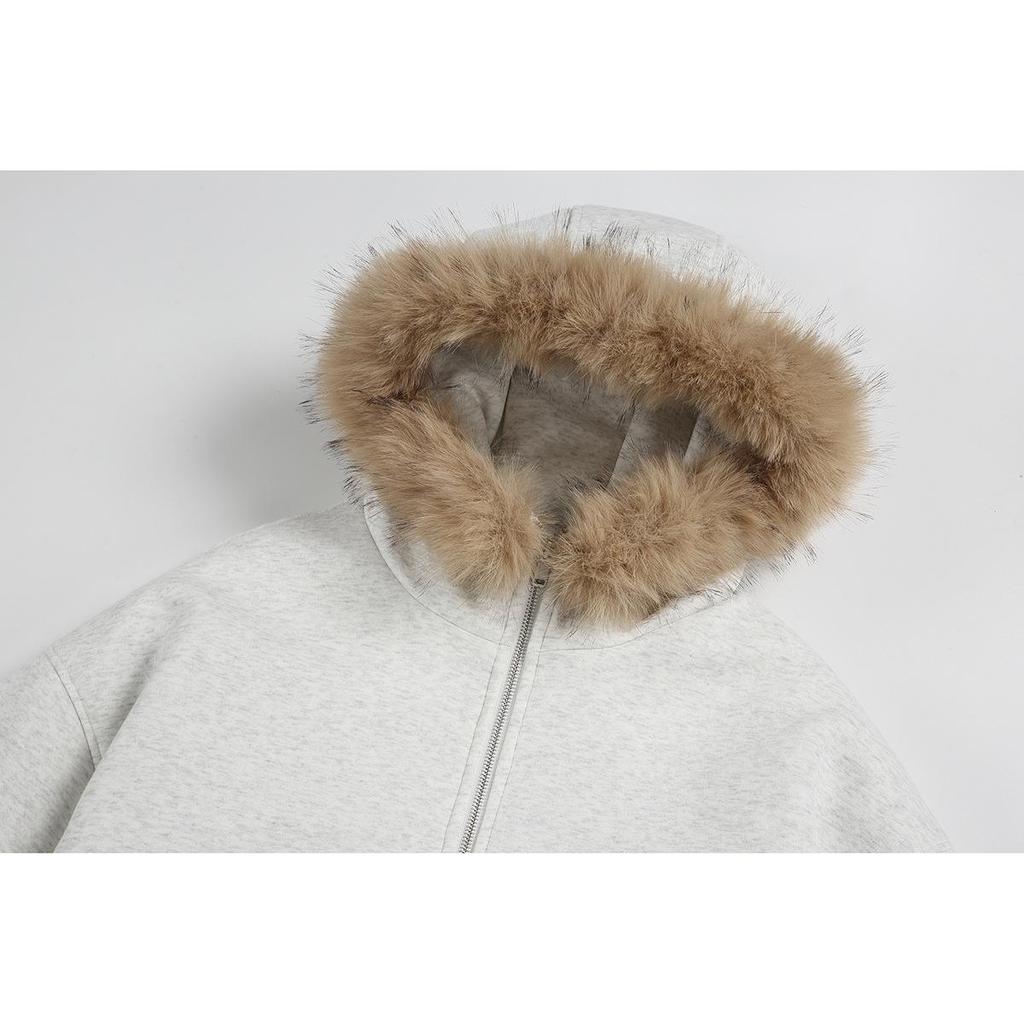 Maoqiaoyi Unisex Retro Mountain Eagle Hooded Jacket with Detachable Fur Collar, Winter Cotton Coat