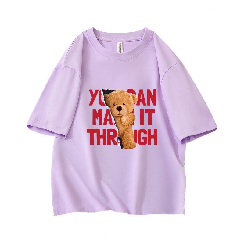 Y2K Cute Teddy Bear Oversized Short Sleeve O Neck T Shirt Graphic Print 100 Cotton 2000s Women Tops Clothes Summer