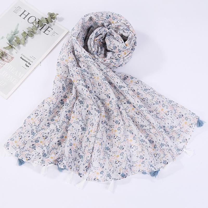 Sciarpa Boho da donna, leggera, con stampa floreale, scialle con frange, moda autunno inverno