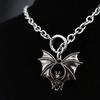Gothic Bat Pendant Neckchain Open O Ring Chain Necklace Dark Alloy Neck Jewellery Piece For Bold Mysterious Style