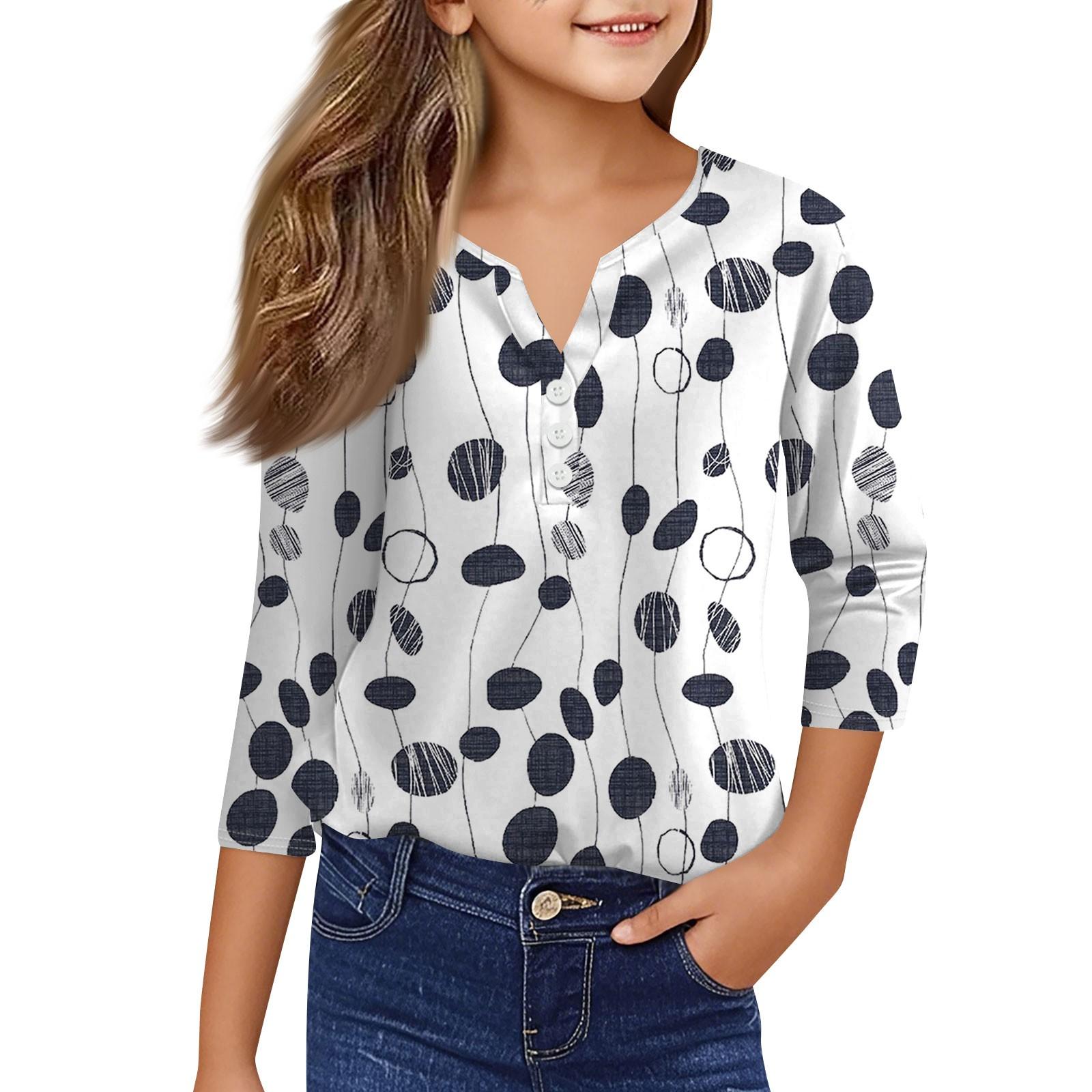 

Повсякденні модні топи для дівчаток Футболка з ґудзиками з сімома рукавами 150 Темно-синій