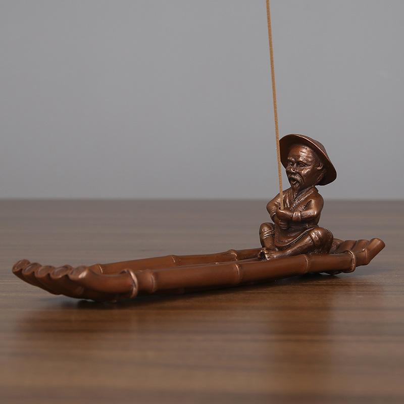 Copper Old Man Fishing Burner Tea Tray Ornament Home Incense Supplies