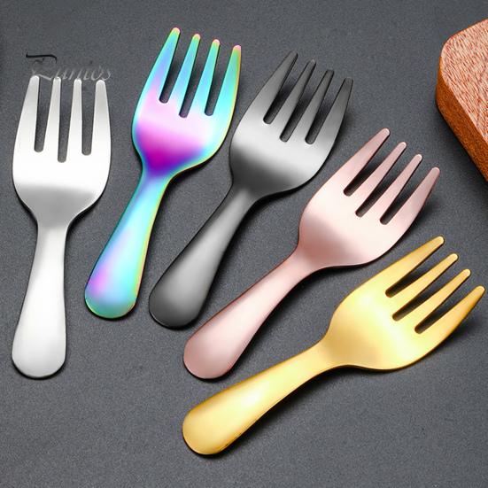 2Pcs/Set Stainless Steel Baby Spoon Fork Set Short Handle Mirror Polished Mini Ice Cream Dessert Tea Soup Spoon Fork Set Kitchen Cutlery Utensils