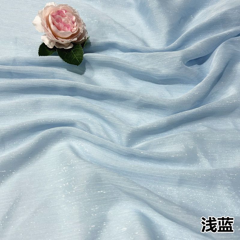 Shiny Silver Wire Crinkle Chiffon Fabric Plain By The Meter for Clothes Hanfu Dress Shirt Diy Sewing Cloth Soft Breathable Black