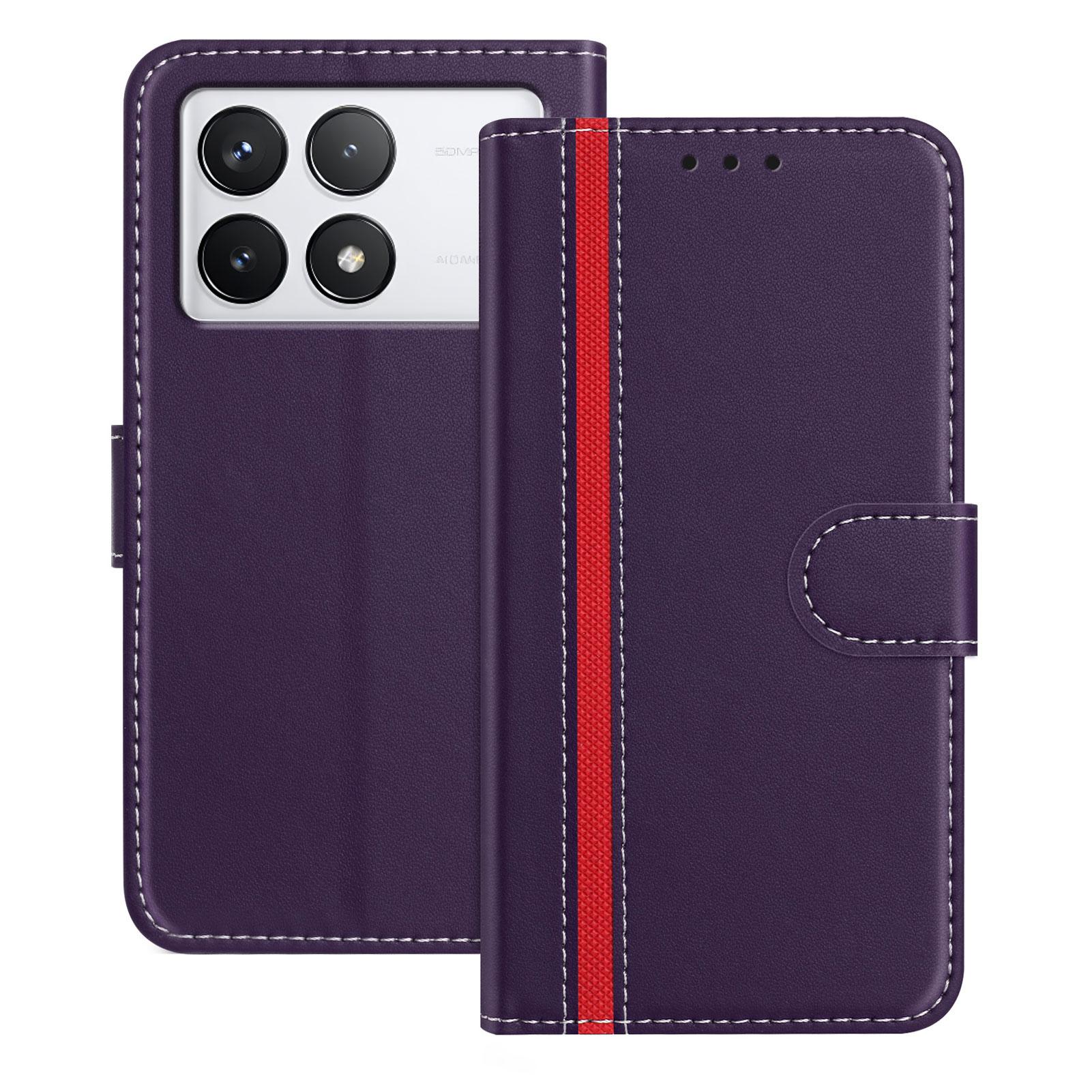 

For Xiaomi 14T Phone Cases Wallet Stand Color Splicing Leather Cover with Magnetic Clasp Purple