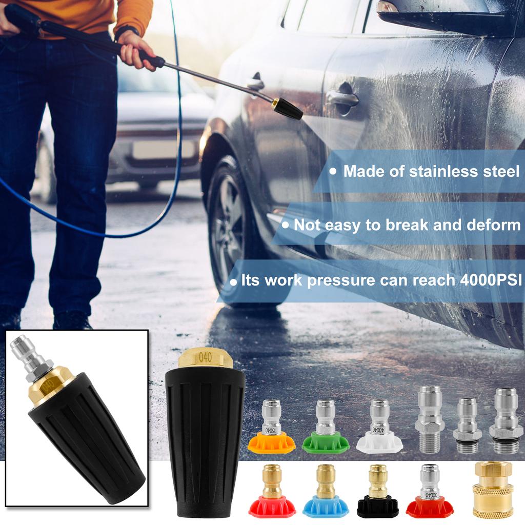 Pressure Washer Tip Turbine Nozzle with 1/4inch 3/8inch Quick Connector Brass Rotating Turbine Nozzle Set with 7 Spray Nozzle