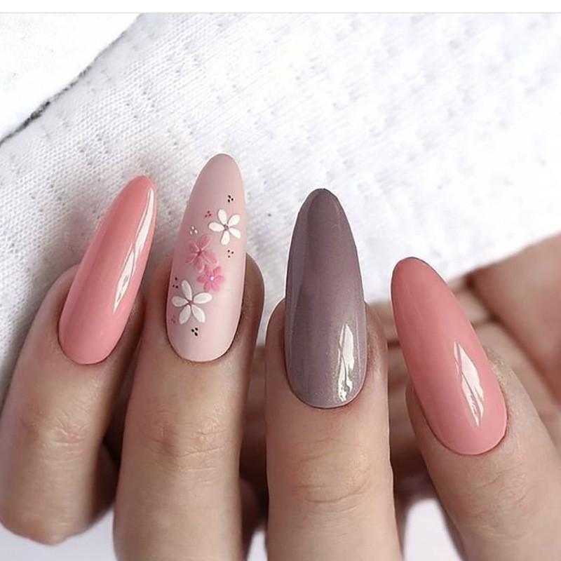 Clear Floral Nail Tips Almond Shape Medium Size Press-On Nails With Glue Or Gel Adhesive