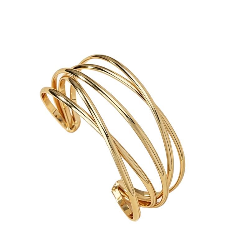 High-End Geometric Metal Open Cuff Bracelet - Irregular Design