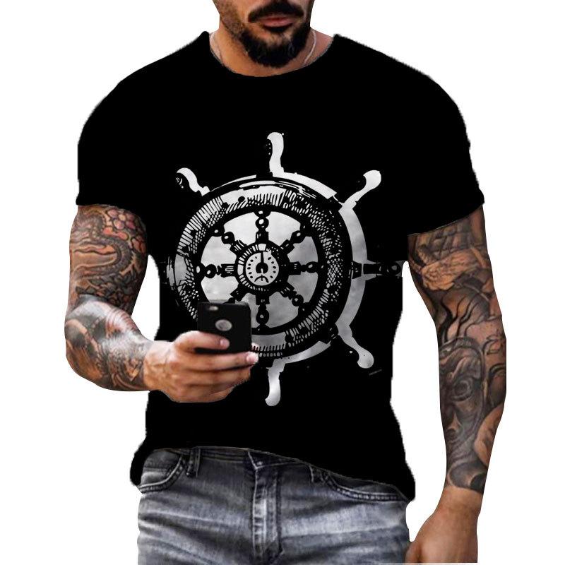 Retro Fashion Compass Compass Pattern 3D Printed Men's Street Loose T-shirt