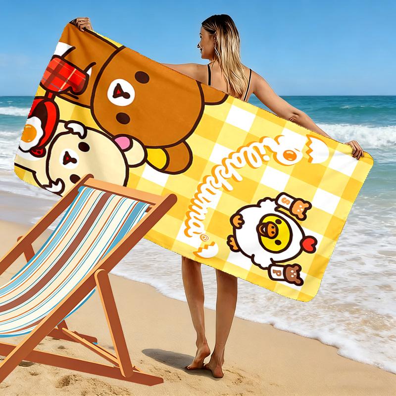 Rilakkuma Print Beach Towel, Large Soft Quick Dry Towel for Beach Camping Swimming