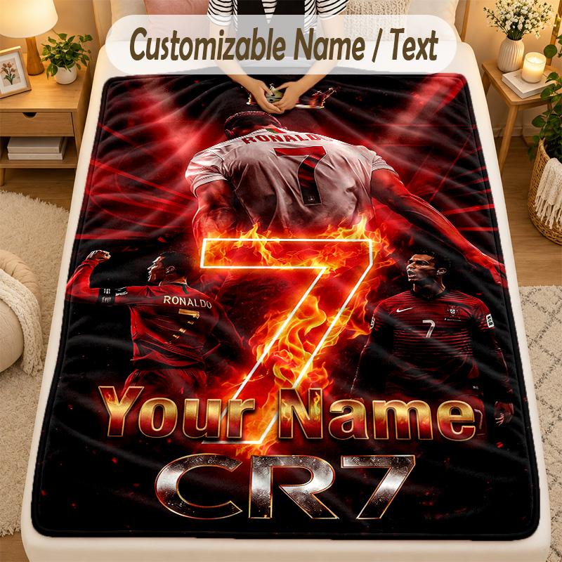 Flannel BlanketCristiano Ronaldo Custom Name Text Personalized Soft Warm Throw Blanket Home Decor Gift