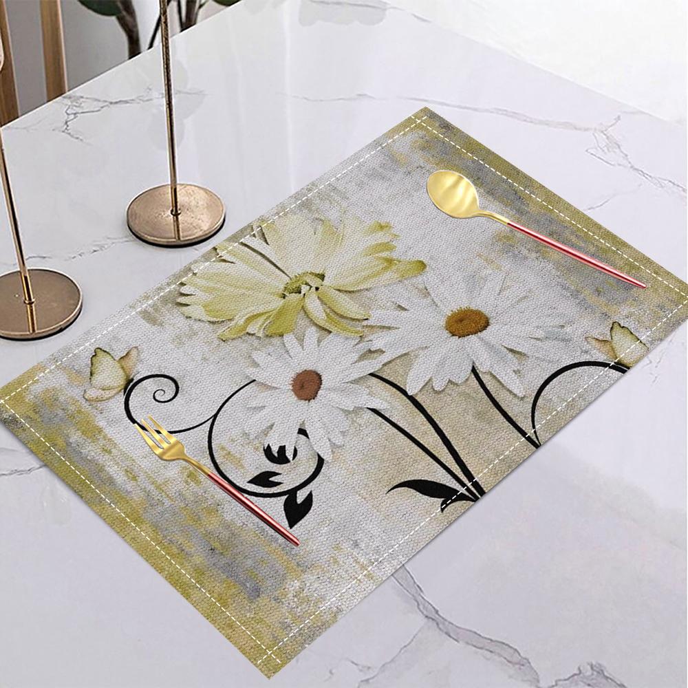 Плейсмат с принтом ромашек из дерева, настольные плейсматы, льняные плейсматы, прочные, можно стирать вручную, идеально для вечеринок и домашнего декора 1pcs