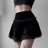 Women Gothic Velvet Mini Skirt High Waist Cross Embroidery Lace Ruffled Hem Short Skirt Winter Streetwear