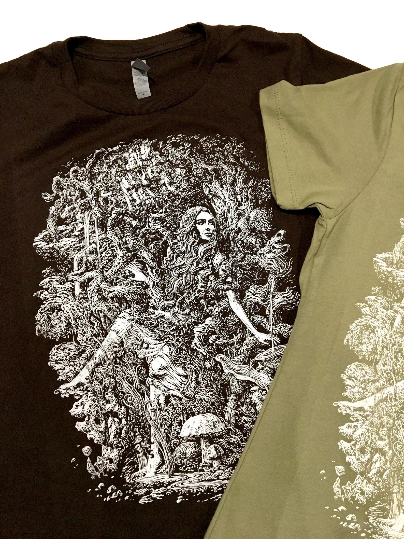 Mother Nature s Daughter T-Shirt: Pen & Ink Forest Art Tee by Michael Phipps XL