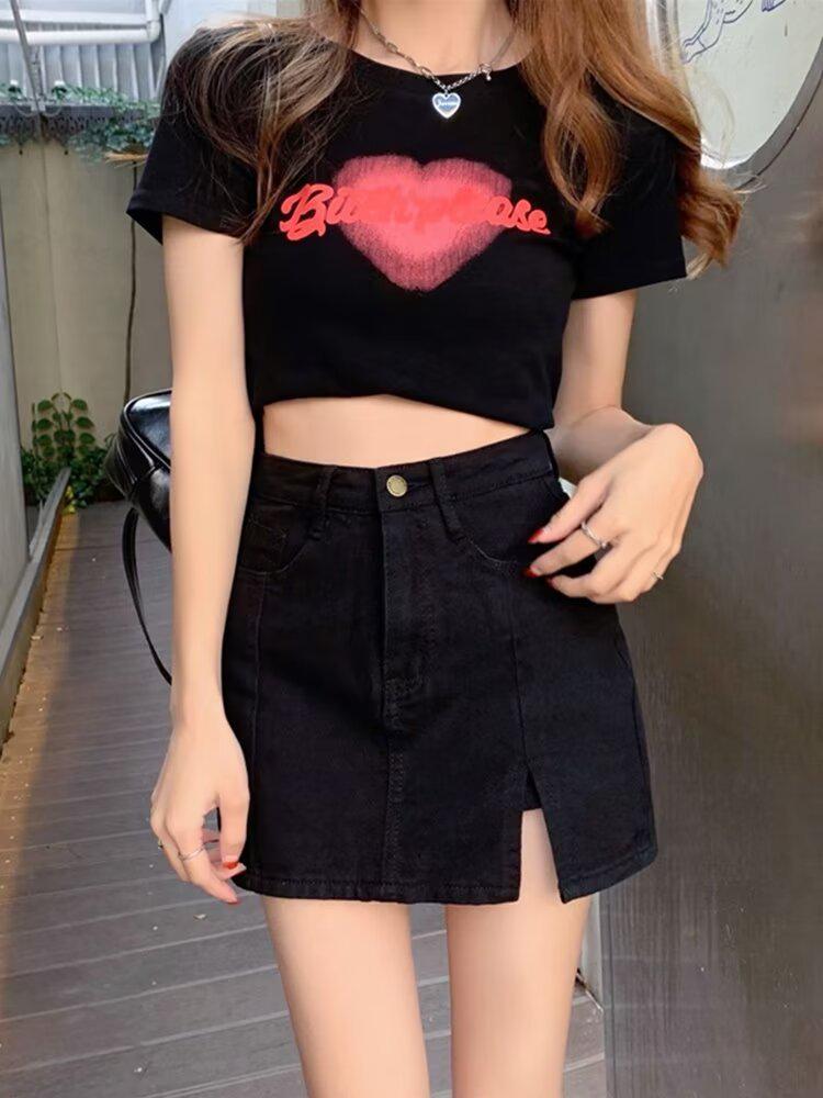 Korean Chic High Waist Denim A-Line Skirt - Women's Summer Retro Style