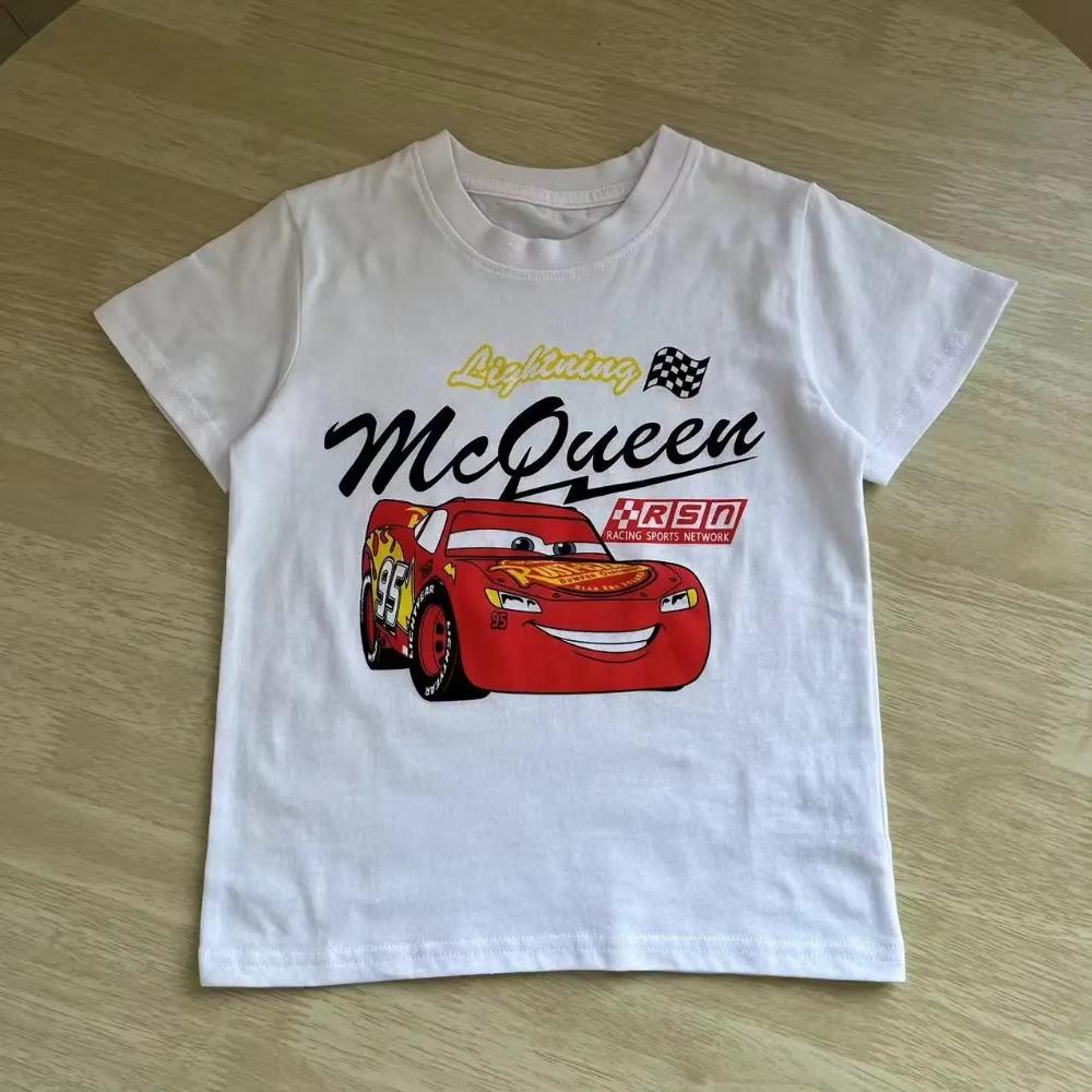 

Футболка для мужской одежды Мультяшная машина Маккуин Мальчики Хлопковая футболка Машина Король Детский Топ с коротким рукавом Молния Летние футболки XXXXXL белый